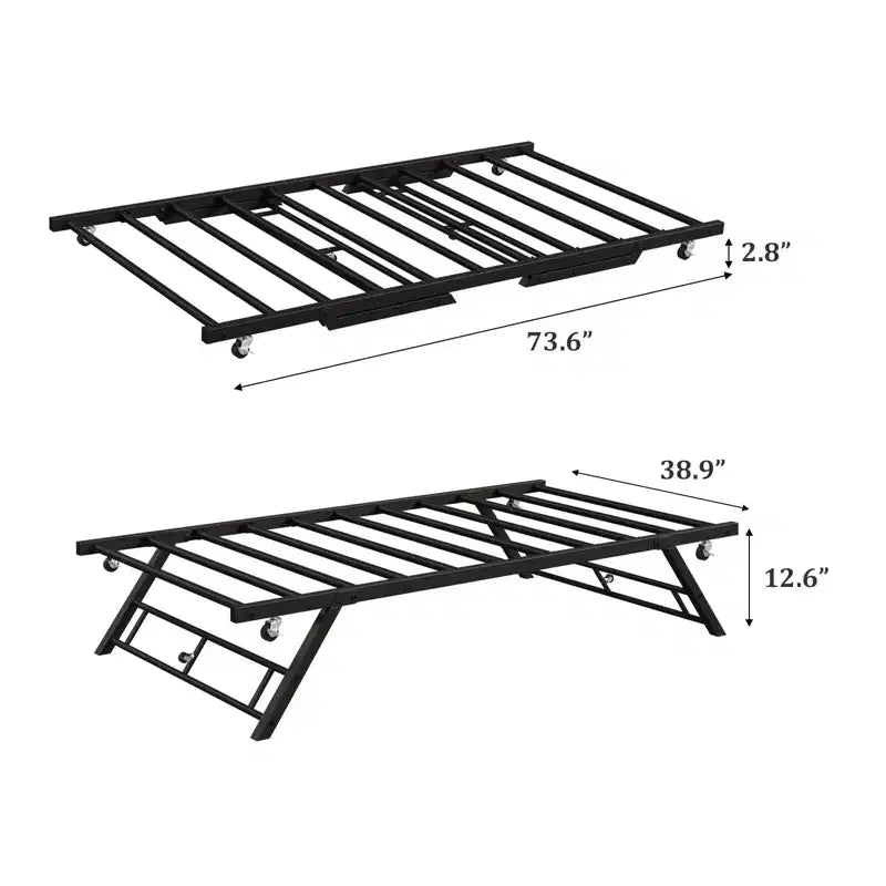 Estructura de Cama Nido Doble - Plataforma Metálica Plegable con Ruedas con Freno, Diseño Plegable para Habitaciones de Invitados y Pernoctas