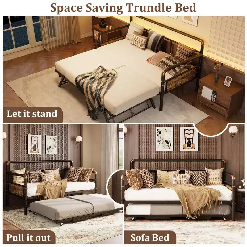 Estructura de Cama Nido Doble - Plataforma Metálica Plegable con Ruedas con Freno, Diseño Plegable para Habitaciones de Invitados y Pernoctas