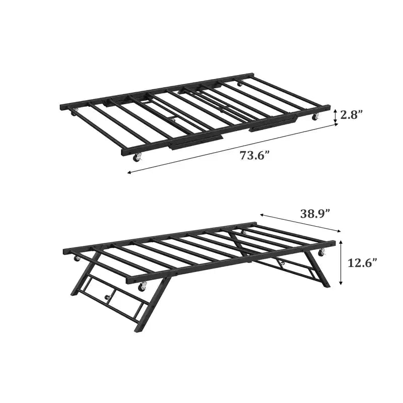 Estructura de Cama Nido Doble - Plataforma Metálica Plegable con Ruedas con Freno, Diseño Plegable para Habitaciones de Invitados y Pernoctas