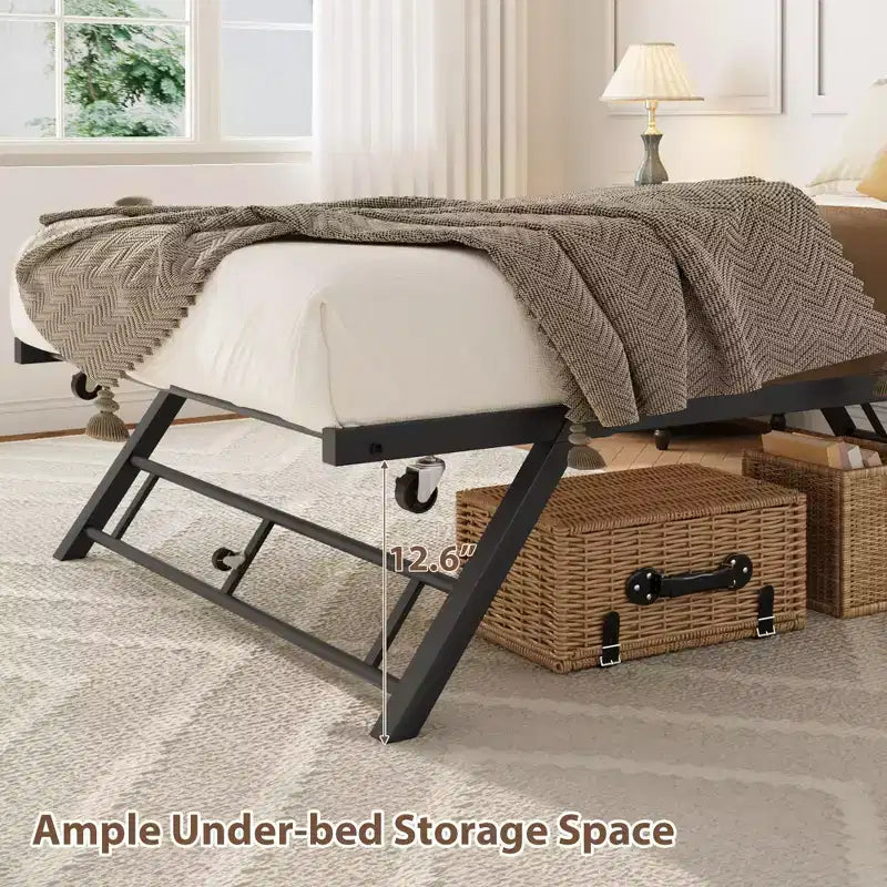 Estructura de Cama Nido Doble - Plataforma Metálica Plegable con Ruedas con Freno, Diseño Plegable para Habitaciones de Invitados y Pernoctas