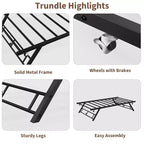 Estructura de Cama Nido Doble - Plataforma Metálica Plegable con Ruedas con Freno, Diseño Plegable para Habitaciones de Invitados y Pernoctas