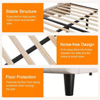 Base de cama tamaño queen de terciopelo tapizado con cabecero de ala, soporte de listones de madera, no necesita somier, cama tapizada beige