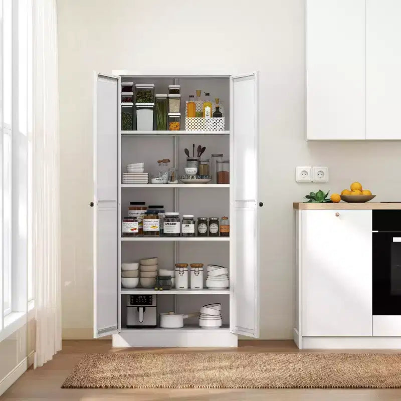 Okak 61 Armario de cocina independiente, almacenamiento ajustable con 4 estantes, armario de metal resistente para comedor/sala de estar