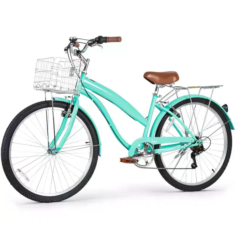 hykolity 26 Bicicleta de cercanías Bicicleta playera Bicicleta urbana Ciclismo 7 velocidades para adultos Cesta delantera Portaequipajes trasero Varios colores