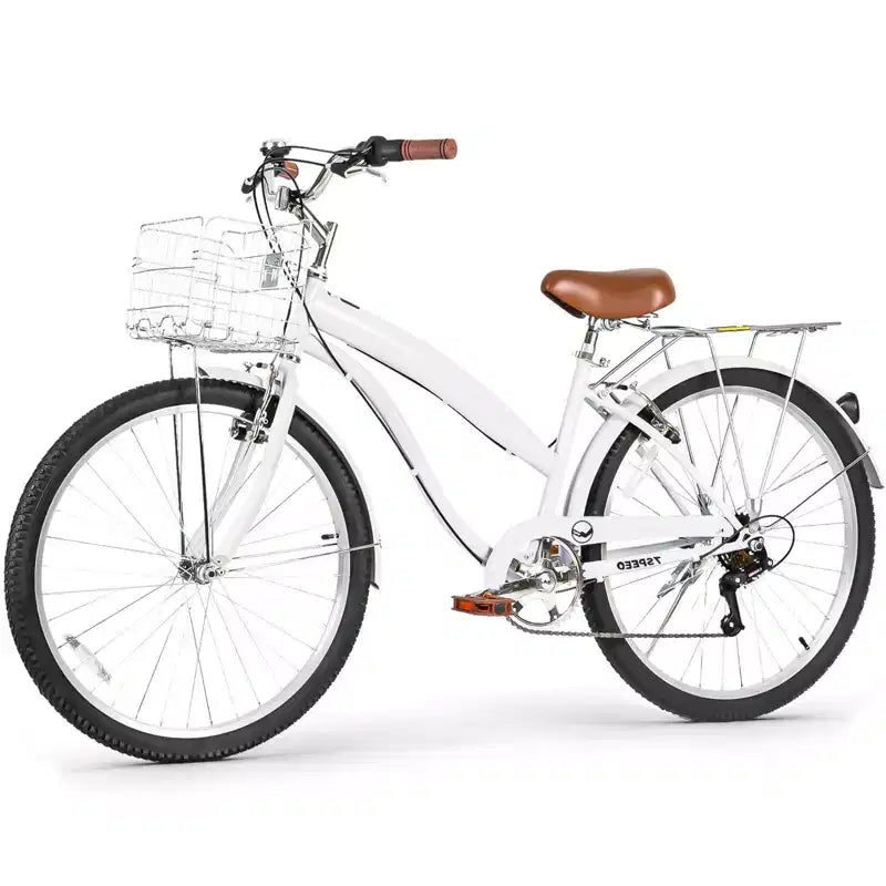 hykolity 26 Bicicleta de cercanías Bicicleta playera Bicicleta urbana Ciclismo 7 velocidades para adultos Cesta delantera Portaequipajes trasero Varios colores