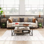 Mesa de centro rectangular de cristal con 2 cajones y estante de almacenamiento, mesa auxiliar vintage para sala de estar