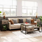 Mesa de centro rectangular de cristal con 2 cajones y estante de almacenamiento, mesa auxiliar vintage para sala de estar