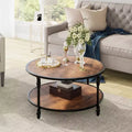 COZONY Round 2-Tier Rustic Coffee Table with Wood Top & Sturdy Roman Column Metal Legs, Easy Assembly Living Room Center Table