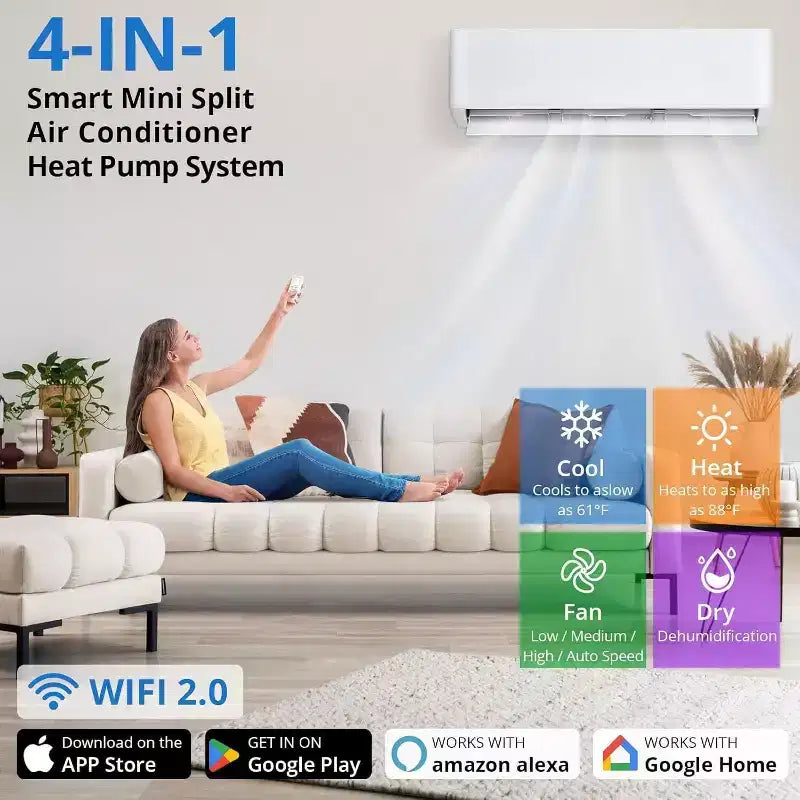 Acekool 9000 BTU Mini Split AC & Heat Pump, 24 SEER2 Inverter, WiFi/Alexa, Ductless System for Rooms up to 450 Sq Ft, 208/230V with Install Kit