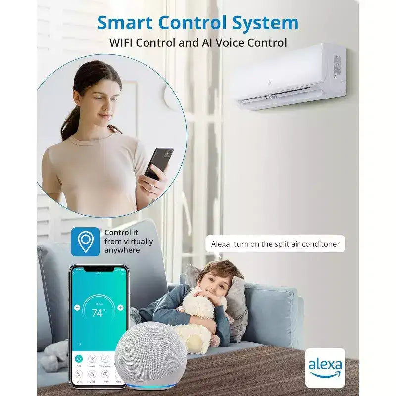 Acekool 12,000 BTU Mini Split AC & Heat Pump, 21 SEER2 Inverter, WiFi, Ductless System with Install Kit for Rooms up to 750 Sq Ft, 230V