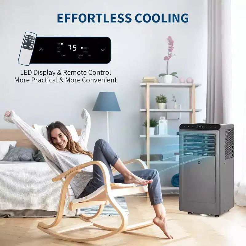 Acekool 10,000 BTU Portable Air Conditioner, 4-in-1 AC Dehumidifier Fan Sleep Mode, Remote, Energy Efficient, for Rooms up to 450 Sq. Ft, Grey