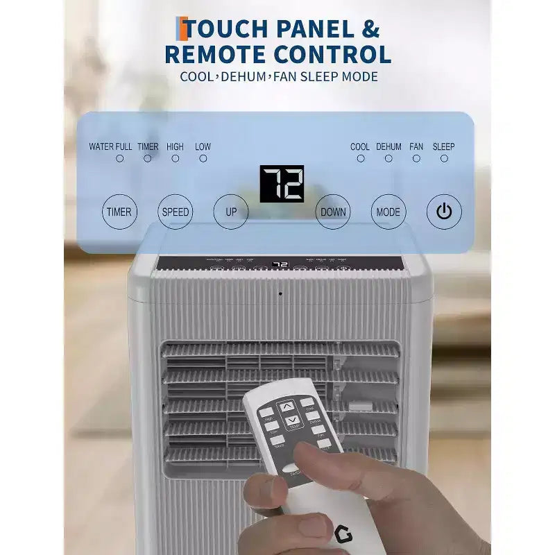 Acekool 10,000 BTU Portable Air Conditioner, 3-in-1 AC with Dehumidifier Fan, Remote, Timer, Window Kit, for Rooms up to 450 Sq Ft, Black & Grey Top