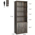 Estantería industrial de roble con puertas, expositor de almacenamiento de 4 estantes, 181.4 cm de alto, 30 cm de profundidad, para dormitorio/sala de estar/oficina en casa
