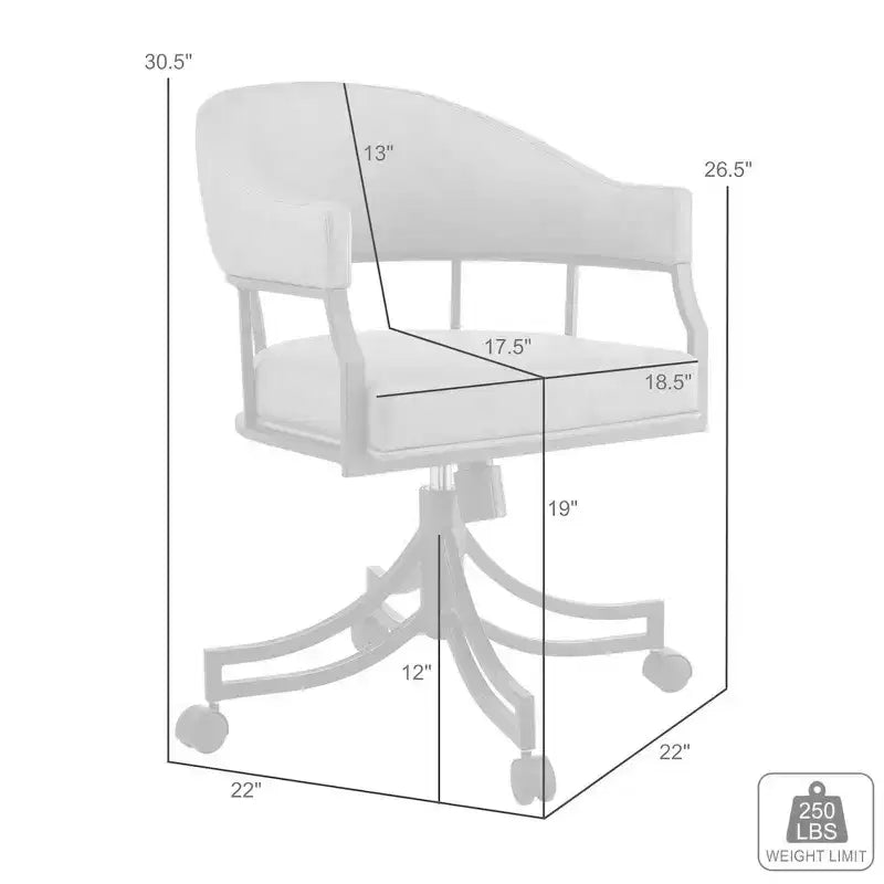 Armen Living, Silla de comedor giratoria con ruedas Tibet con hierro negro mate