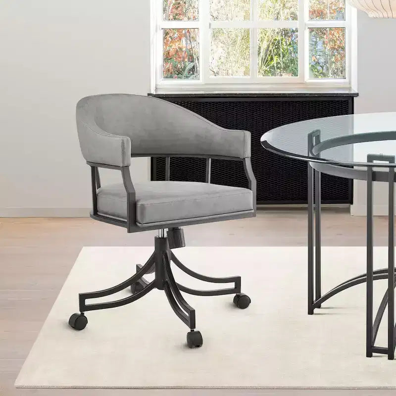 Armen Living, Silla de comedor giratoria con ruedas Tibet con hierro negro mate