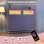 Cómoda Acekool de 8 cajones con armario para dormitorio, cómoda alta con estación de carga, organizador de almacenamiento para sala de estar, pasillo, armario