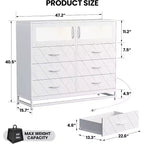 Cómoda Acekool de 8 cajones con armario para dormitorio, cómoda alta con estación de carga, organizador de almacenamiento para sala de estar, pasillo, armario