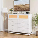 Cómoda Acekool de 8 cajones con armario para dormitorio, cómoda alta con estación de carga, organizador de almacenamiento para sala de estar, pasillo, armario