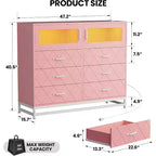 Cómoda Acekool de 8 cajones con armario para dormitorio, cómoda alta con estación de carga, organizador de almacenamiento para sala de estar, pasillo, armario