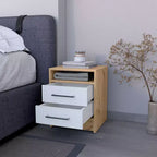 MAYEERTY Mesita de Noche con 2 Cajones y Estante Oculto, Mesa Auxiliar Vintage para Dormitorio, Sala de Estar