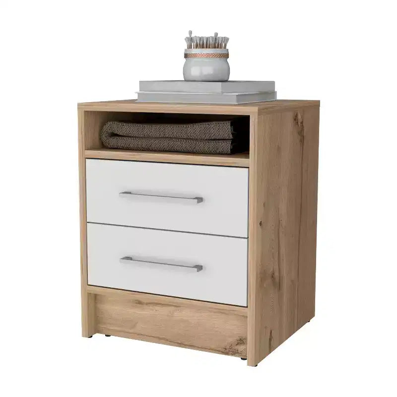 MAYEERTY Mesita de Noche con 2 Cajones y Estante Oculto, Mesa Auxiliar Vintage para Dormitorio, Sala de Estar