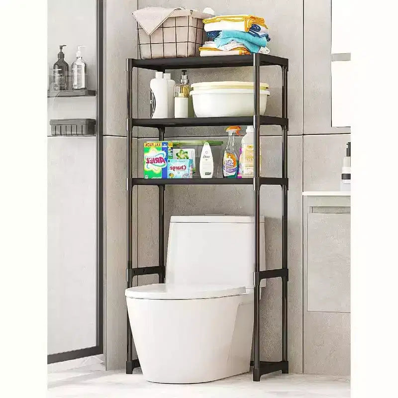Estantería alta de baño de 3 niveles, estante de almacenamiento sobre el inodoro con estructura de hierro, organizador que ahorra espacio para toallas y suministros