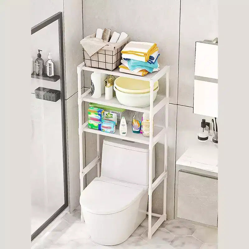 Estantería alta de baño de 3 niveles, estante de almacenamiento sobre el inodoro con estructura de hierro, organizador que ahorra espacio para toallas y suministros
