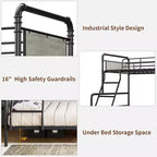 Litera de metal doble sobre matrimonial con escalera en ángulo, barandilla alta, estructura de litera resistente con listones de metal, bordes redondeados lisos, para niños y adolescentes