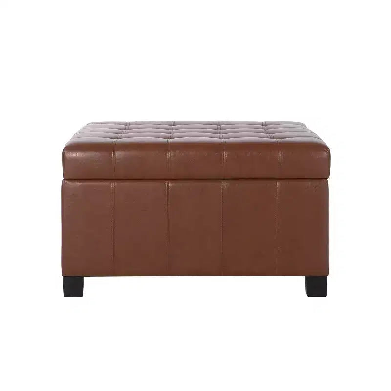 Puf otomano de almacenaje tapizado en piel sintética contemporáneo con botones decorativos GDFStudio Rigby