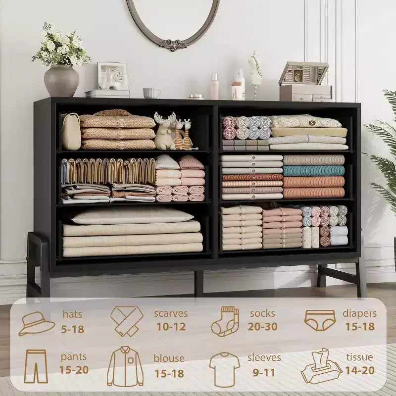 Cómoda de madera independiente de 52 pulgadas con cajón ancho y armario de almacenamiento, cómoda de almacenamiento vertical para sala de estar, dormitorio, entrada