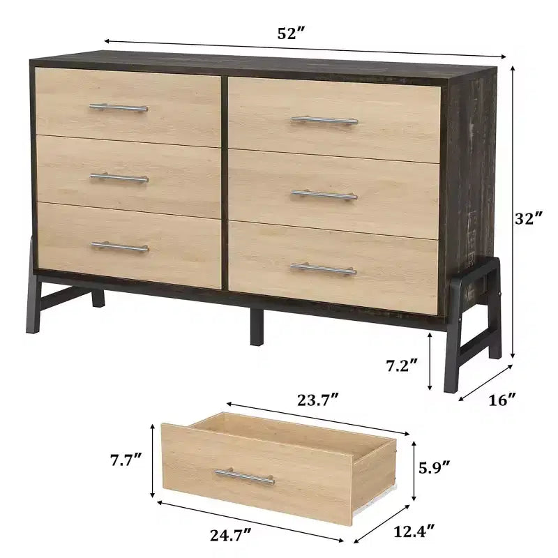 Cómoda de madera independiente de 52 pulgadas con cajón ancho y armario de almacenamiento, cómoda de almacenamiento vertical para sala de estar, dormitorio, entrada