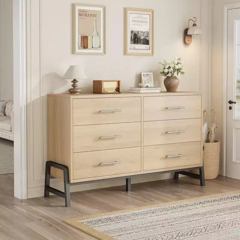 Cómoda de madera independiente de 52 pulgadas con cajón ancho y armario de almacenamiento, cómoda de almacenamiento vertical para sala de estar, dormitorio, entrada