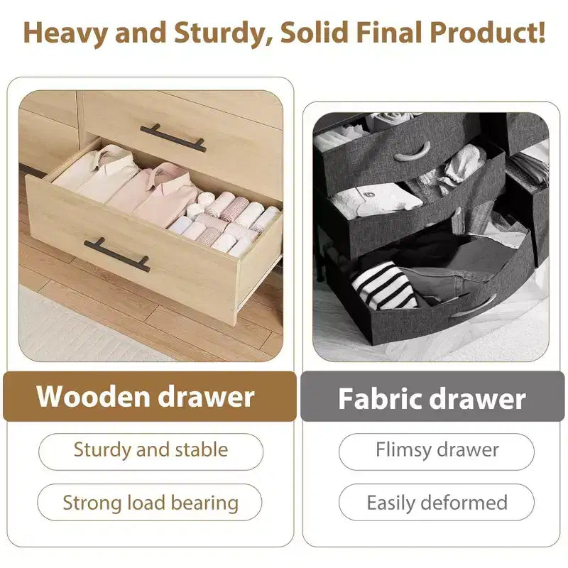 Cómoda de madera independiente de 52 pulgadas con cajón ancho y armario de almacenamiento, cómoda de almacenamiento vertical para sala de estar, dormitorio, entrada