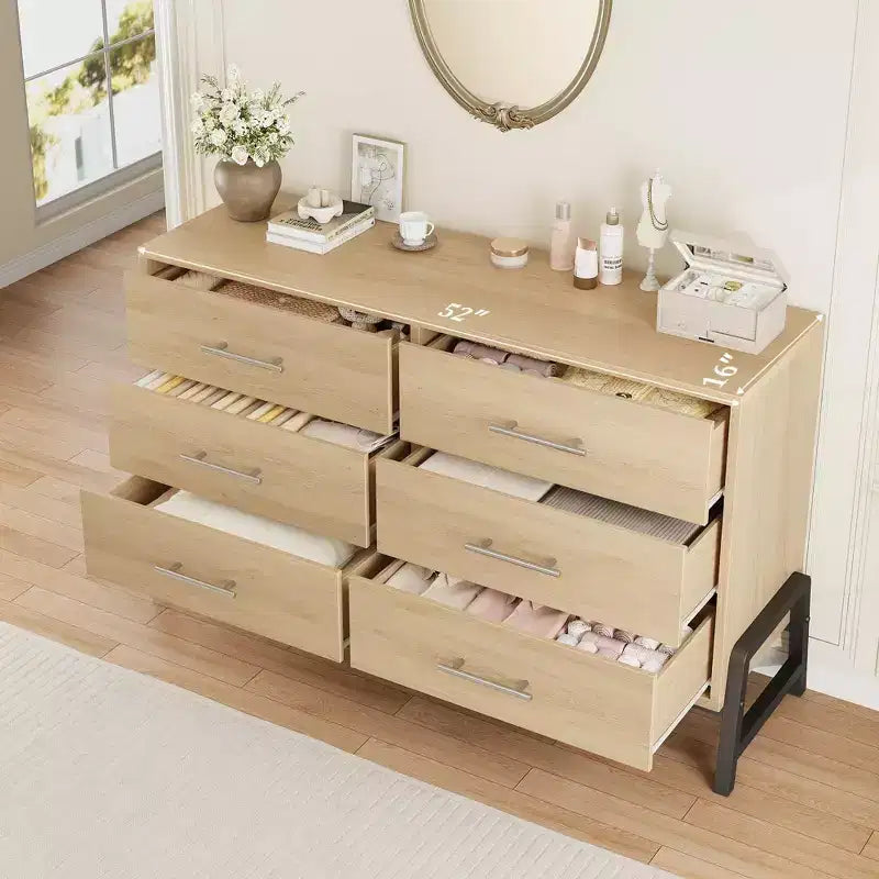 Cómoda de madera independiente de 52 pulgadas con cajón ancho y armario de almacenamiento, cómoda de almacenamiento vertical para sala de estar, dormitorio, entrada