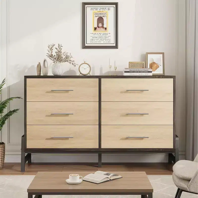 Cómoda de madera independiente de 52 pulgadas con cajón ancho y armario de almacenamiento, cómoda de almacenamiento vertical para sala de estar, dormitorio, entrada