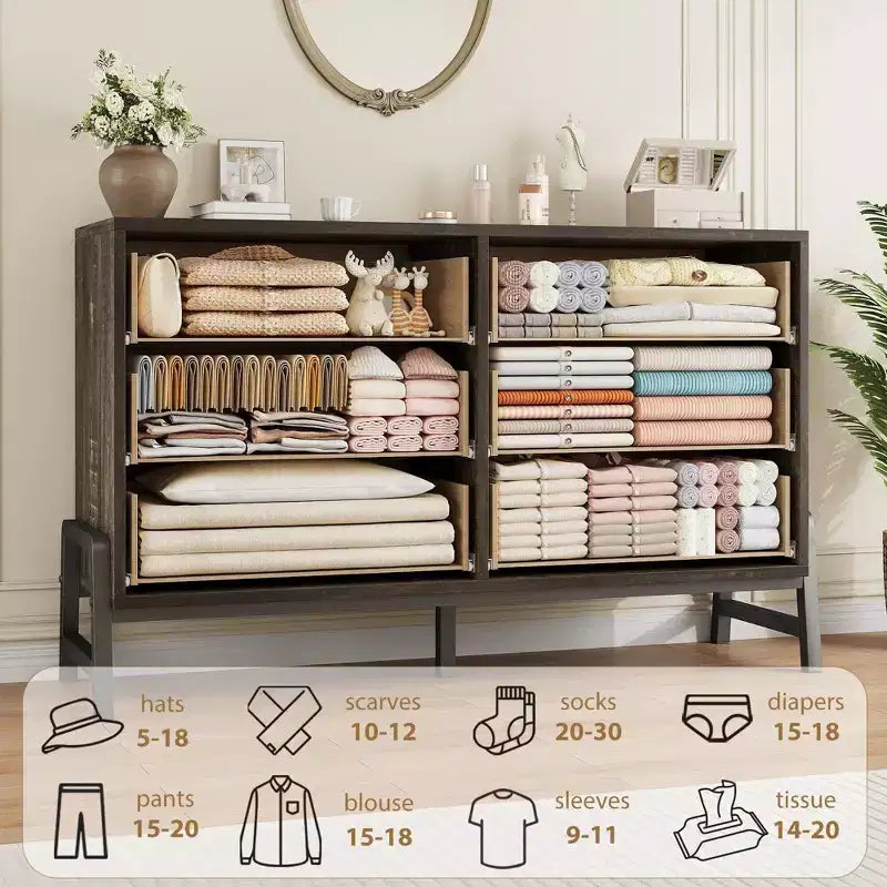 Cómoda de madera independiente de 52 pulgadas con cajón ancho y armario de almacenamiento, cómoda de almacenamiento vertical para sala de estar, dormitorio, entrada