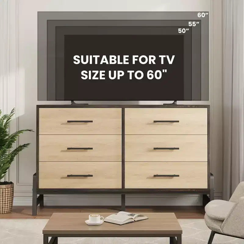 Cómoda de madera independiente de 52 pulgadas con cajón ancho y armario de almacenamiento, cómoda de almacenamiento vertical para sala de estar, dormitorio, entrada