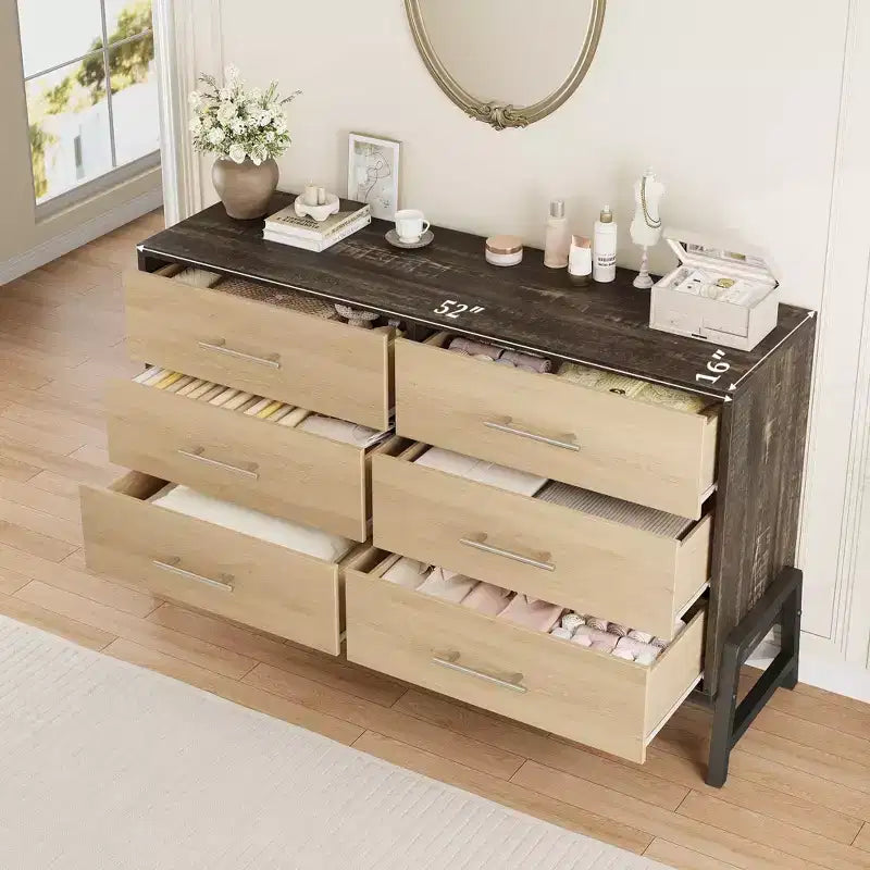 Cómoda de madera independiente de 52 pulgadas con cajón ancho y armario de almacenamiento, cómoda de almacenamiento vertical para sala de estar, dormitorio, entrada