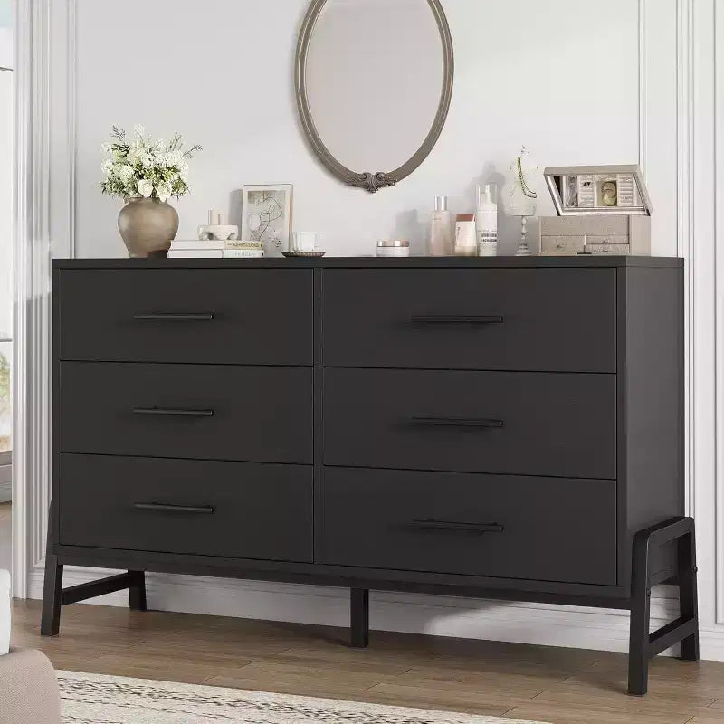 Cómoda de madera independiente de 52 pulgadas con cajón ancho y armario de almacenamiento, cómoda de almacenamiento vertical para sala de estar, dormitorio, entrada