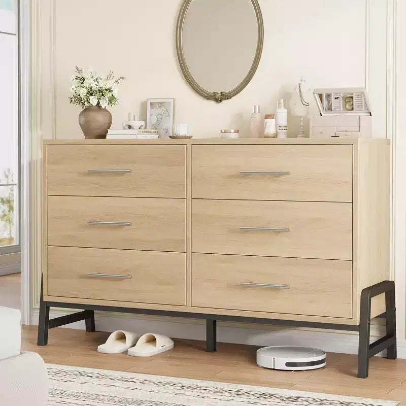 Cómoda de madera independiente de 52 pulgadas con cajón ancho y armario de almacenamiento, cómoda de almacenamiento vertical para sala de estar, dormitorio, entrada