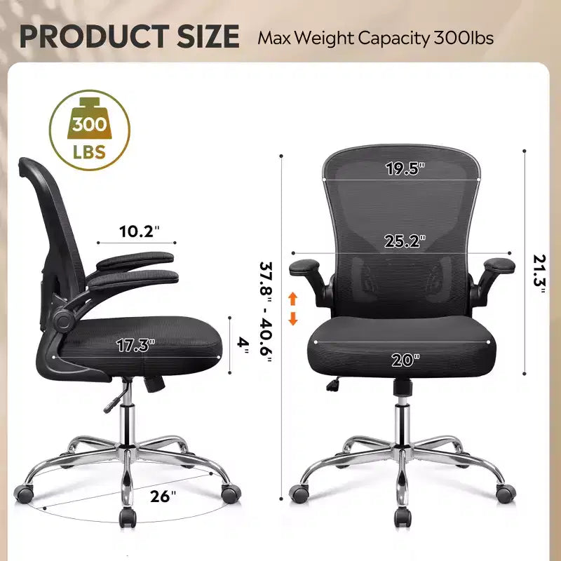Silla de oficina ergonómica GALAXHERO, silla de escritorio de malla para computadora con reposabrazos abatibles y soporte lumbar ajustable