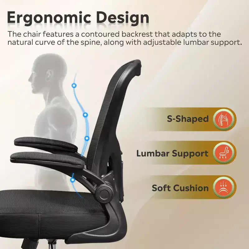 Silla de oficina ergonómica GALAXHERO, silla de escritorio de malla para computadora con reposabrazos abatibles y soporte lumbar ajustable
