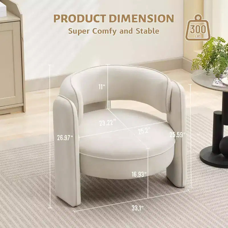 Sillón decorativo, sillón de barril tapizado en terciopelo moderno de mediados de siglo - Cómodo para sala de estar, dormitorio, apartamento, oficina, beige