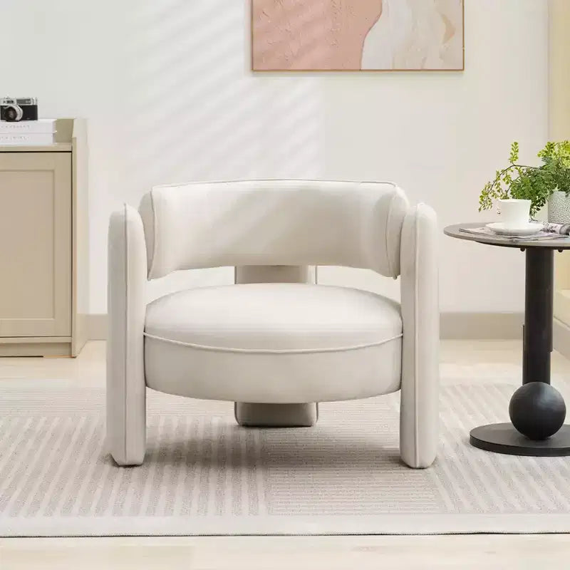 Sillón decorativo, sillón de barril tapizado en terciopelo moderno de mediados de siglo - Cómodo para sala de estar, dormitorio, apartamento, oficina, beige