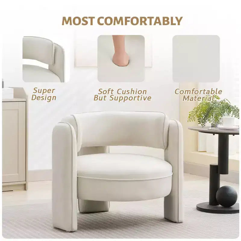 Sillón decorativo, sillón de barril tapizado en terciopelo moderno de mediados de siglo - Cómodo para sala de estar, dormitorio, apartamento, oficina, beige