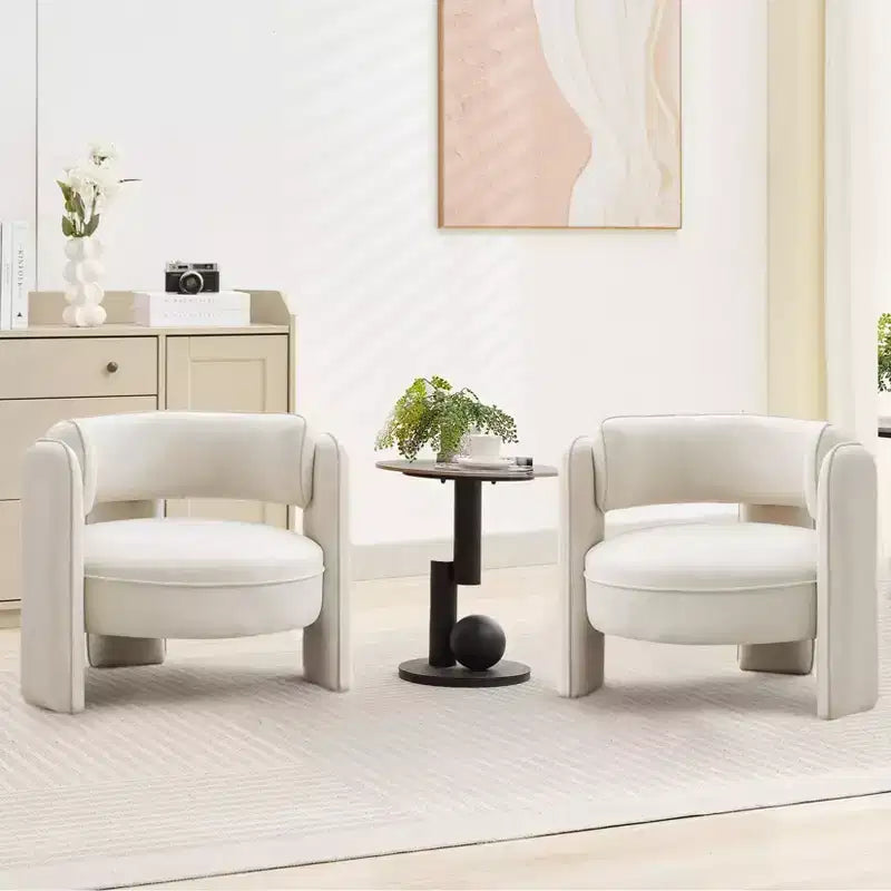 Sillón decorativo, sillón de barril tapizado en terciopelo moderno de mediados de siglo - Cómodo para sala de estar, dormitorio, apartamento, oficina, beige
