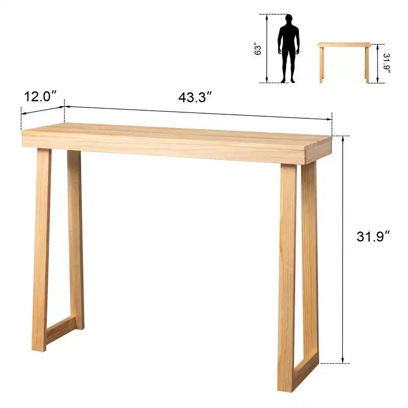 Mesa consola de madera maciza Karl Home de 43.3 pulgadas con patas trapezoidales