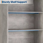 Librería de 5 niveles con estantes ajustables y puertas, estantería alta con patas de metal, librería rústica para sala de estar, apartamento u oficina