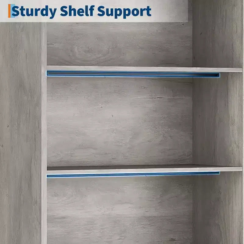 Librería de 5 niveles con estantes ajustables y puertas, estantería alta con patas de metal, librería rústica para sala de estar, apartamento u oficina