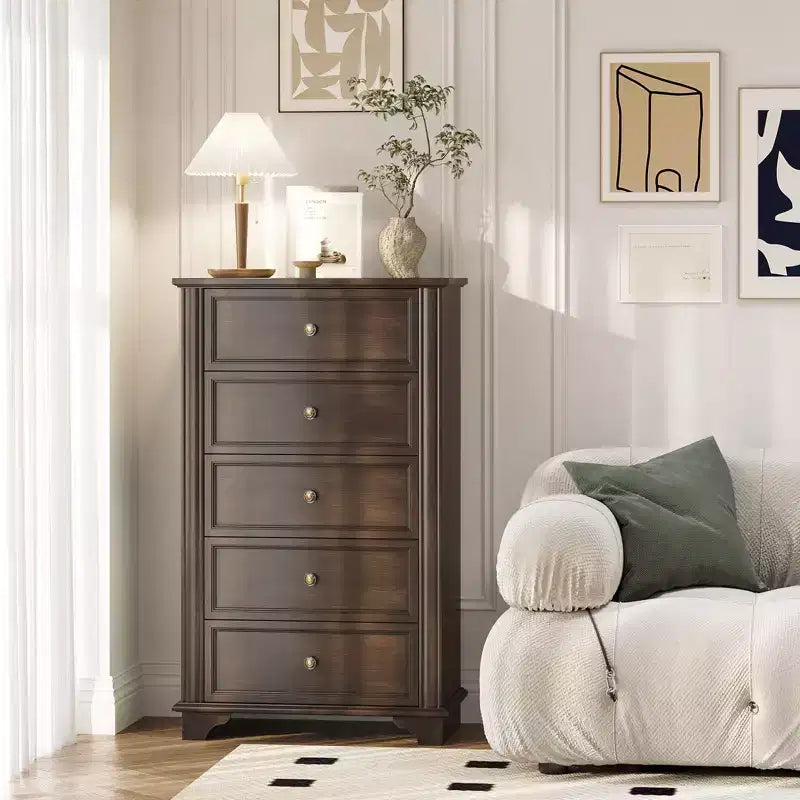 Cómoda de 5 cajones Karl Home, MDF marrón (tablero de fibra de densidad media), 28.74 pulgadas de ancho